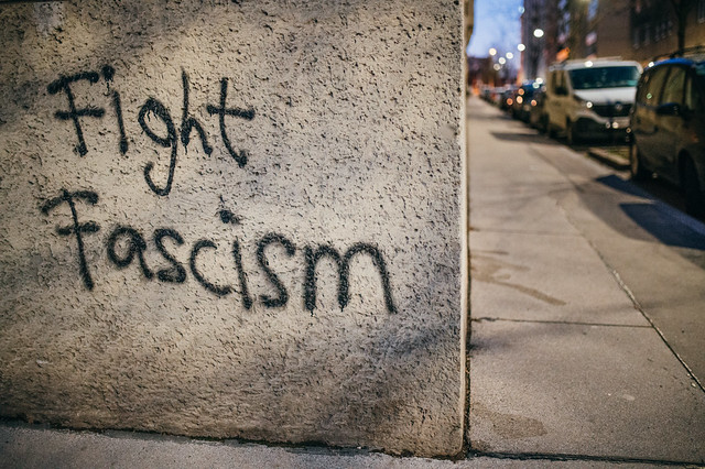 Graffiti on the wall with the message "Fight Fascism"