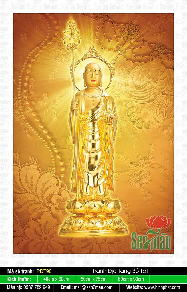 Tranh Địa Tạng Bồ Tát Đẹp Nhất PDT90 - Buddha - Hình Phật Đẹp - Tranh Phật Đẹp - HinhPhat.com