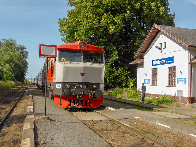 751010 at Mladejov Na Morave on a NFP Railtour, 04 July 2014,