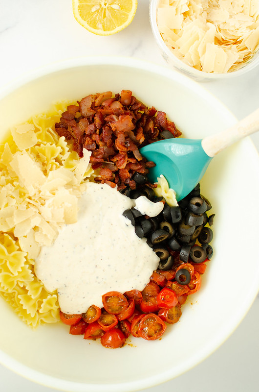 Ingredients for caesar pasta salad