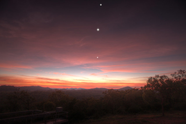 Saturn, Jupiter and Mercury at Dawn Colour - March 18, 2021