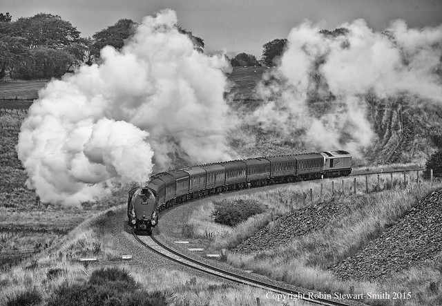LNER Class A4 No 60009 'Union of South Africa' climbs Falahill Bank on the Waverley route on 15th October 2015