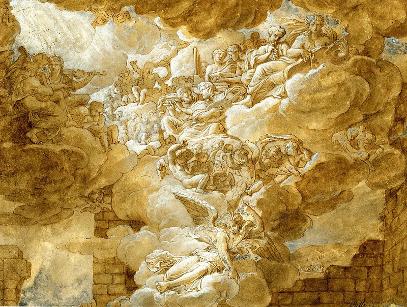 Jacques Stella (1596-1657) - An angelic chorus, study for a decorative wall painting