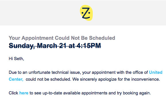 ZocDoc Failure “Your Appointment Could Not Be Scheduled"