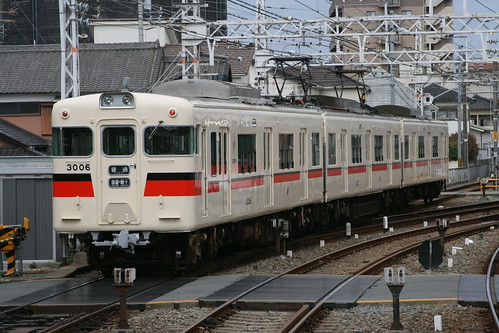 Sanyo Electric Railway 3000 series (2nd ver) in Shikama.Sta, Himeji, Hyogo, Japan /March 20, 2021