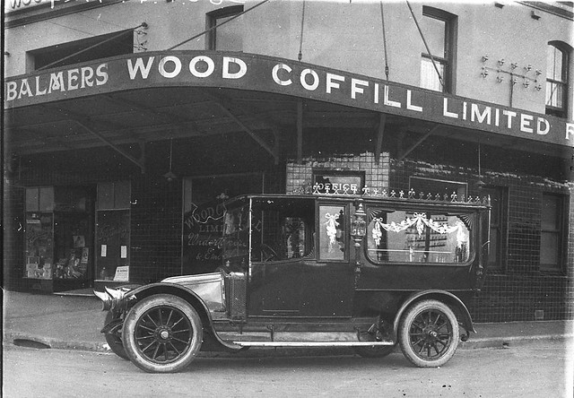 1919 model Renault hearse the funeral parlour of Wood Coffill Ltd., Sydney, Australia, ca. 1930