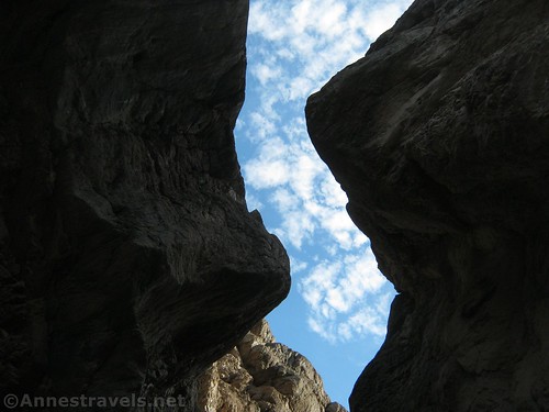 Looking up in an interesting stretch of narrows in Grotto Canyon, Death Valley National Park, California