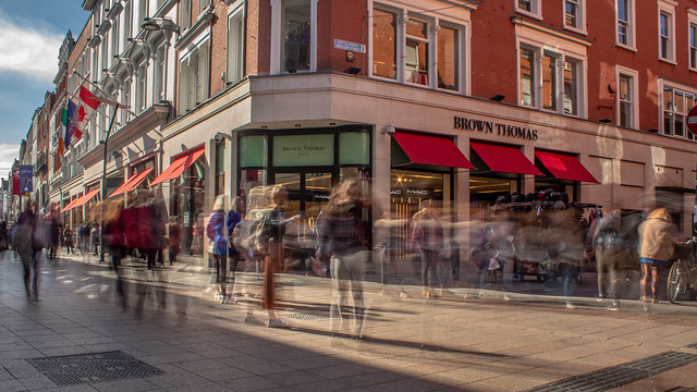 Motion Blur of People Walking on Grafton Street Outside Brown Thomas, Dublin
