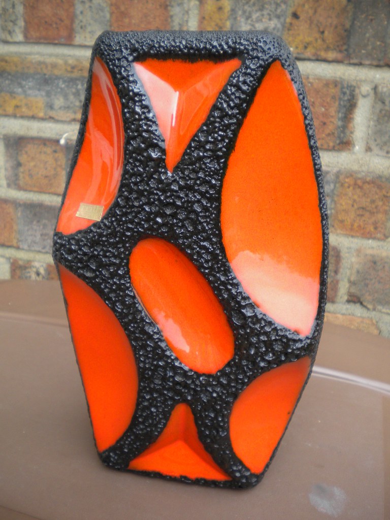 Vintage Roth Keramik Orange & Black Mid Century Modern Fat Lava Vase Made in West Germany