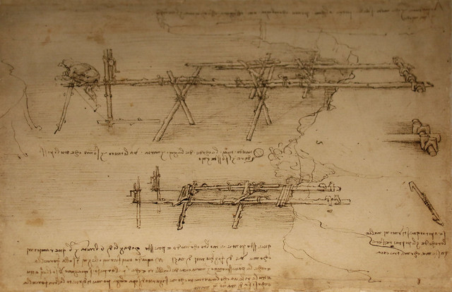 Leonardo da Vinci (1452-1519) ponti mobili (1483-85) penna e inchiostro - Codice Atlantico - Biblioteca/Pinacoteca Ambrosiana Milano
