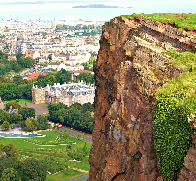 Looking down from the craggs to Holyrood Palace in Edinburgh