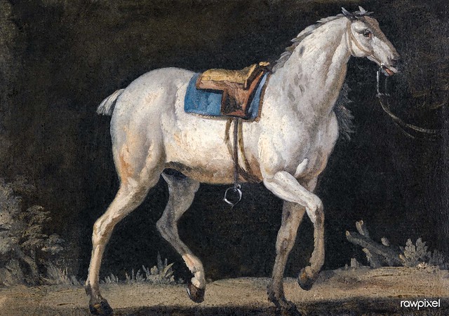 Saddled Gray Horse Walking painting in high resolution by Jacques–Laurent Agasse (1767–1849). Original from The Yale University Art Gallery. Digitally enhanced by rawpixel.