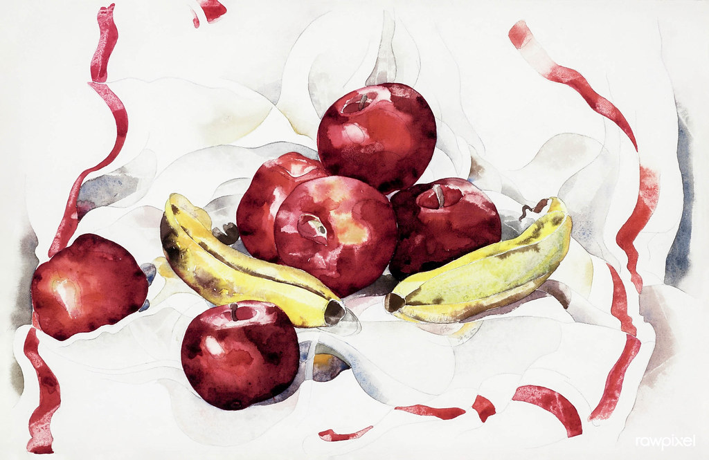 Still Life with Apples and Bananas (1925) by Charles Demuth. Original from The Detroit Institute of Arts. Digitally enhanced by rawpixel.