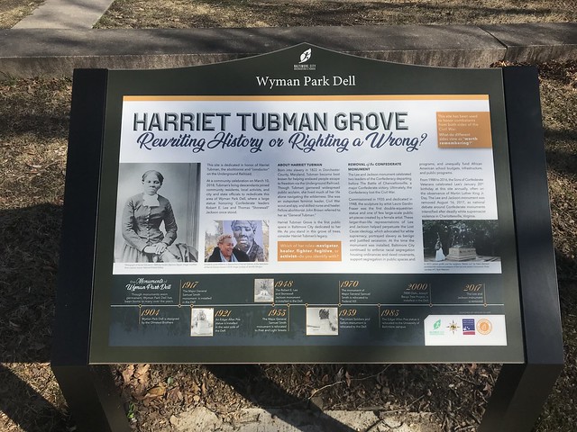 Interpretive sign, Harriet Tubman Grove/Former Base for Lee-Jackson Monument, Wyman Park Drive and Art Museum Drive, Baltimore, MD 21218