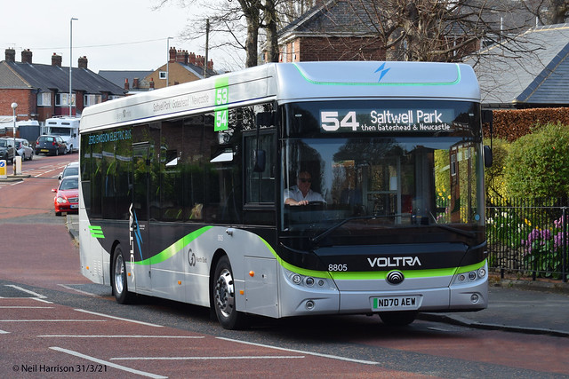 Go North East 8805, a 2020 Yutong E10 bodied Yutong ZK6118 Electric, reg no ND70AEW