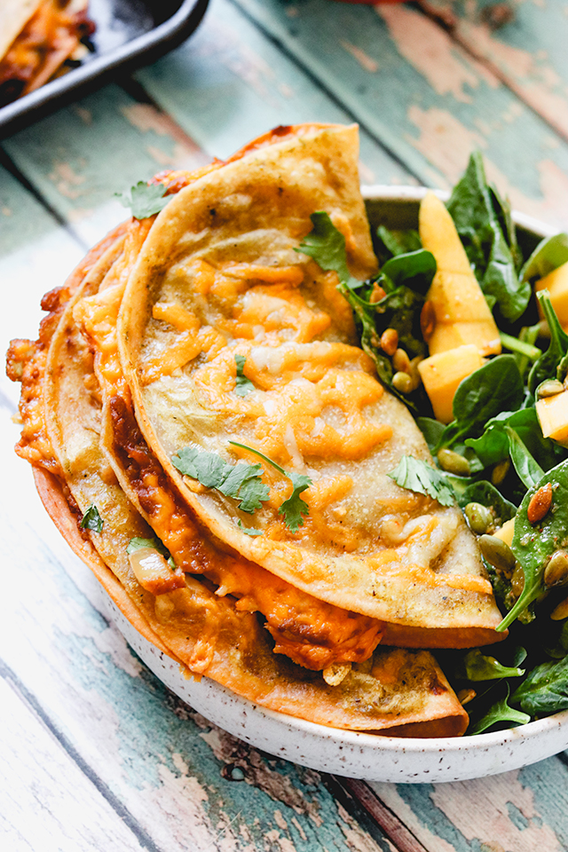 Baked Green Enchilada Bean and Cheese Quesadillas