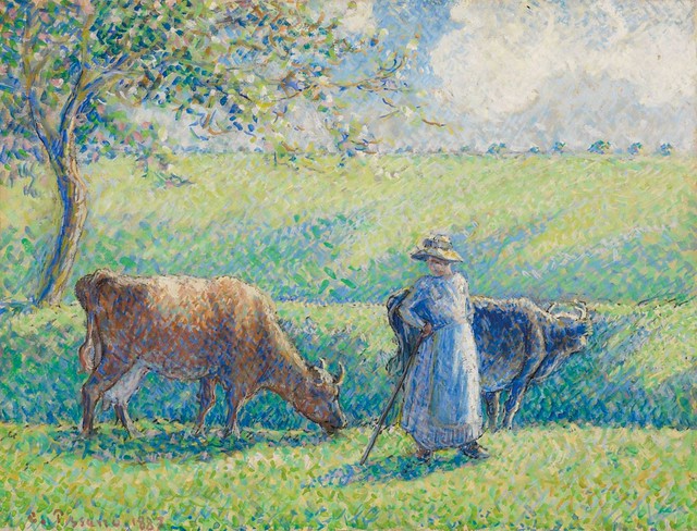 1887 Pissarro Paysanne gardant deux vaches,gouache(private collection)