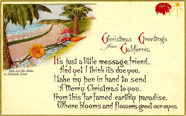 Greetings From California at Christmas in 1919. And the TV Series 'Crossroads'.