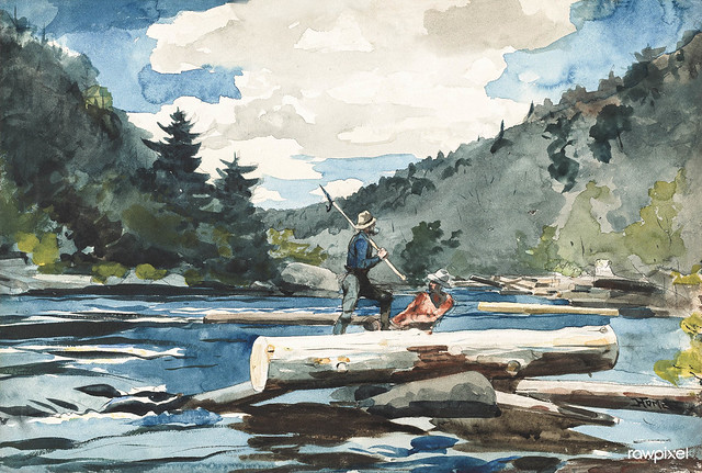 Hudson River, Logging (ca. 1891–1892) by Winslow Homer. Original from The National Gallery of Art. Digitally enhanced by rawpixel.