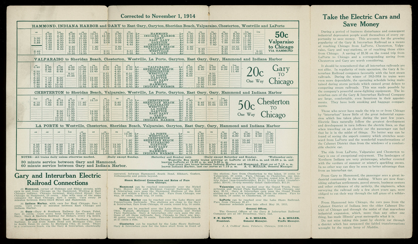 Gary and Interurban Electric Railroad Timetable, November 1914