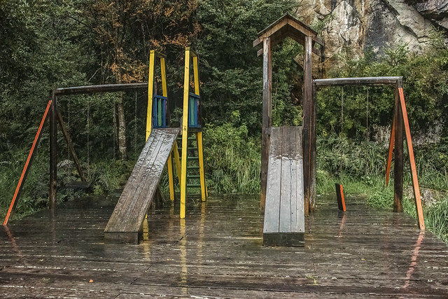 Playground in the rain