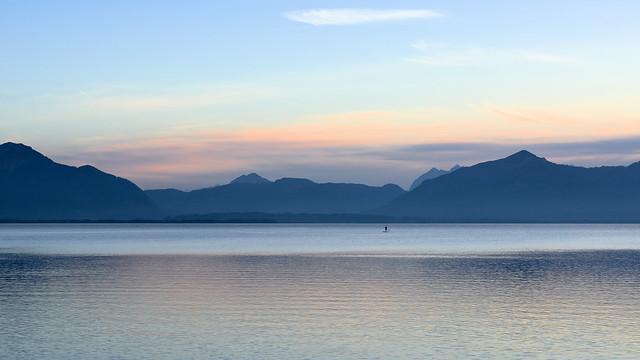 Sunset and the Lonely Stand-up Paddler - Lake Chiemsee, Bavaria