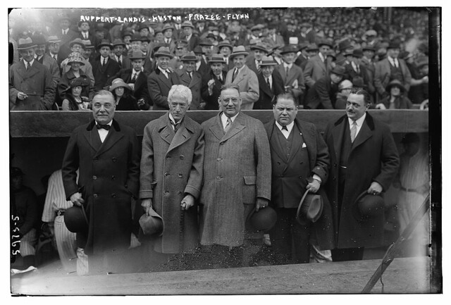 [Jacob Ruppert, Judge Kenesaw M. Landis, Tillinghast Huston, Harry Frazee, ? Flynn, at Yankee Stadium, 4/18/23 (baseball)] (LOC)