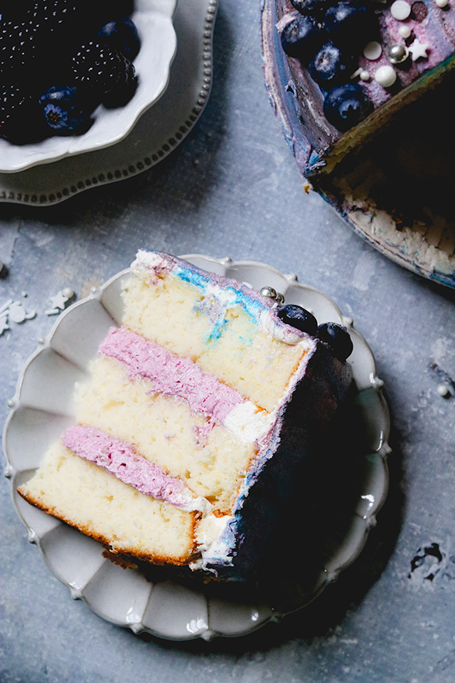 Blueberry Galaxy Cake {Lemon Layer Cake with Blueberry Buttercream}
