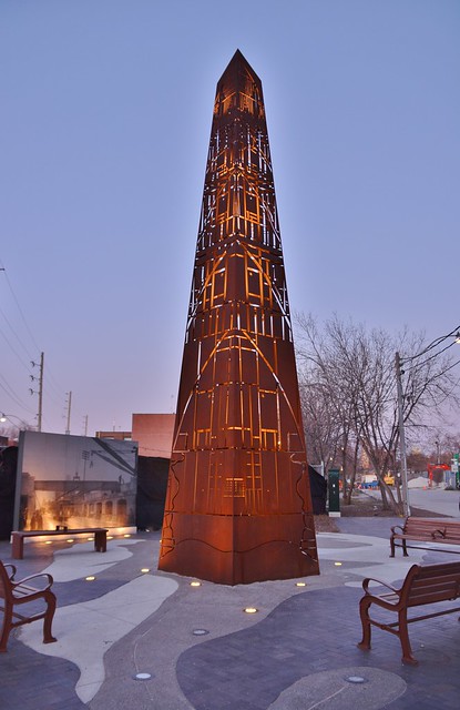 Brick Obelisk by Pierre Poussin, Carlaw Dundas Park, Toronto, ON