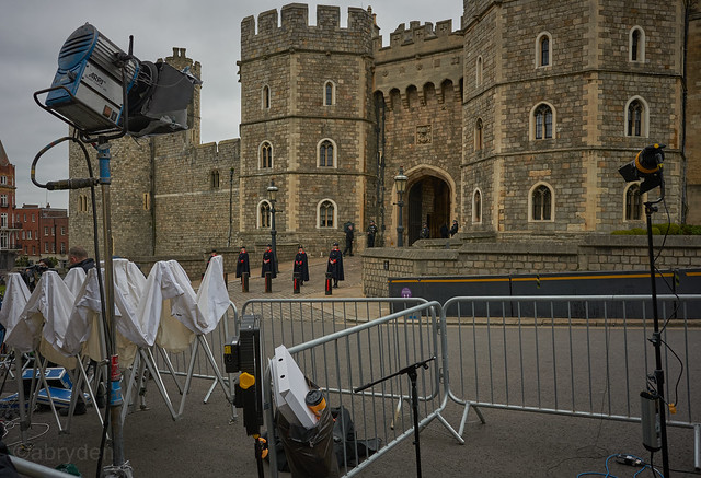 News crews setting up outside Windsor Castle