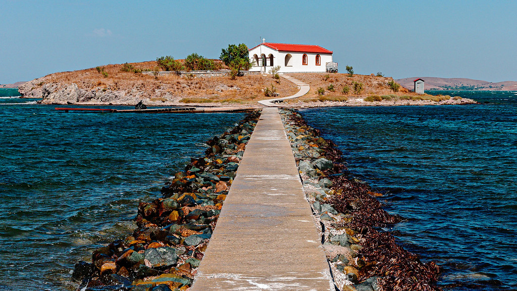 The Small Greek Chapel ( Ekklisia Agios Nikolaos)  (Patron Saint of Mariners)  Bay of Moudros (Limnos - Greece) (Fuji Velvia 50)  (Olympus OM-D EM1.3 &  Lecia Summilux 10-25mm f1.7 Zoom)