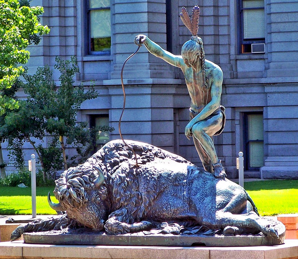 Denver Colorado - State Capitol - Sculpture - Closing Era  - Buffalo & Indian