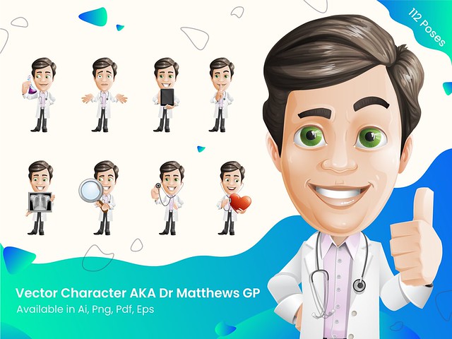 Doctor with Stethoscope Cartoon Vector Character Set