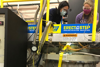 You Lai (left) and Johanna Palmstrom (right) use the new duplex magnet at the Los Alamos MagLab Pulsed Field Facility. 