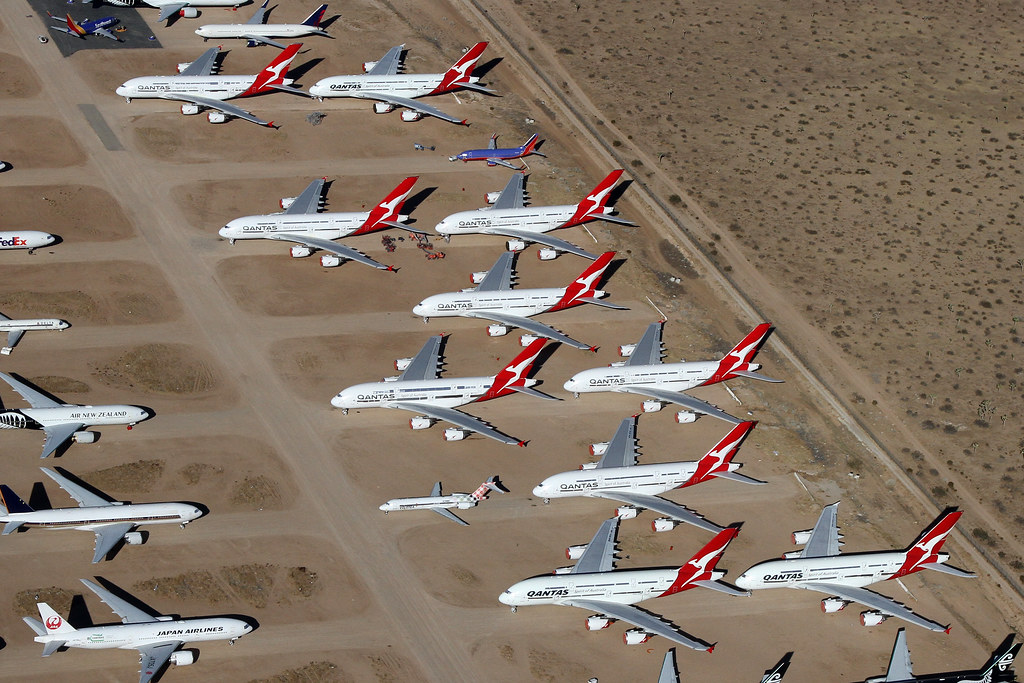 Qantas Airbus A.380's in storage at Victorville 02-28-21
