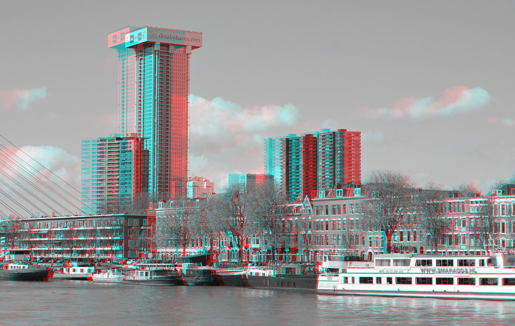 Rotterdam sky-line 2021 3D Hyper-anaglyph B&W