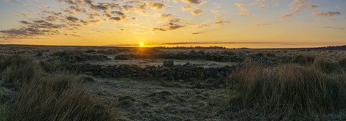 landscape derbyshire peakdistrict darkpeak bigmoor barbrookstonecircle bronzeage bronzeagesite goldenhour sunrise panorama frost