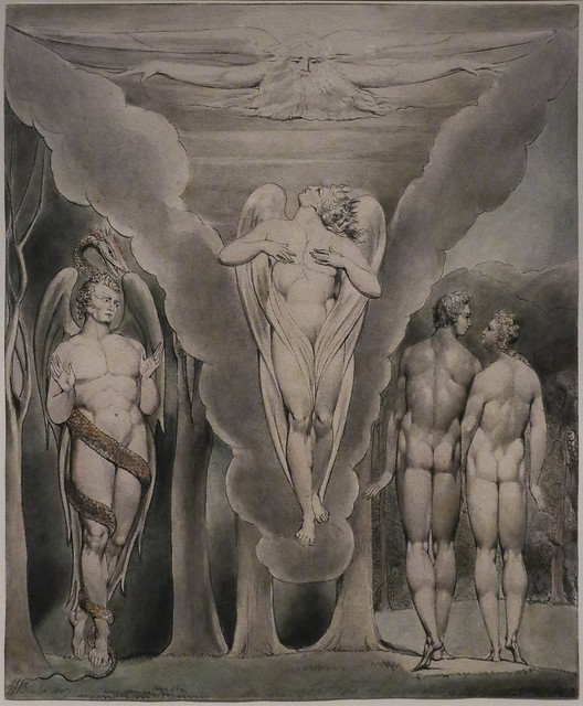 044-Satan Spying on Adam and Eve and Raphael's Descent into Paradise, William Blake