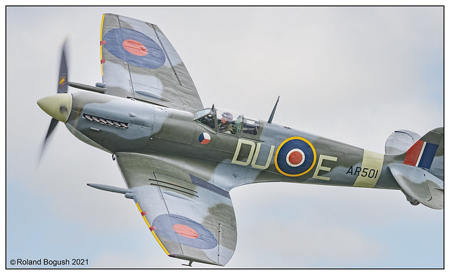 Spitfire Mk Vc AR501  in flight Old Warden May 2019 - 2021 edit
