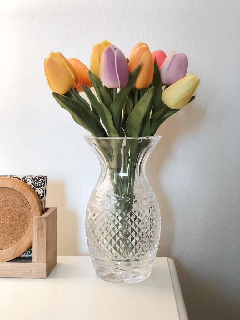 target tulips, bullseyes playground faux florals in a crystal vase
