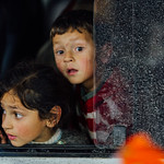 Children Looking out of Bus Window, Peshawar, Pakistan