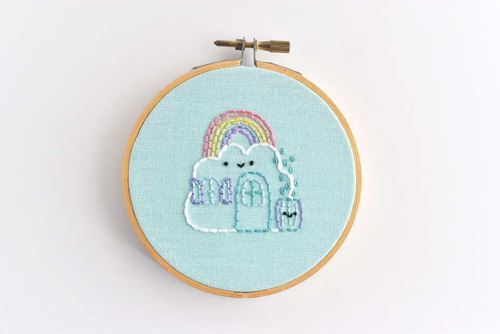 Colorful Cloud House Embroidery Pattern