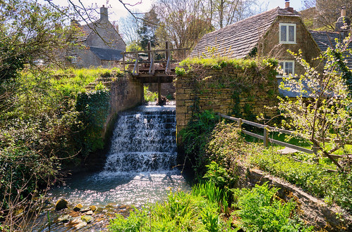 house waterfall village corfe dorset building architecture water landscape scenery view vista home river stream brook