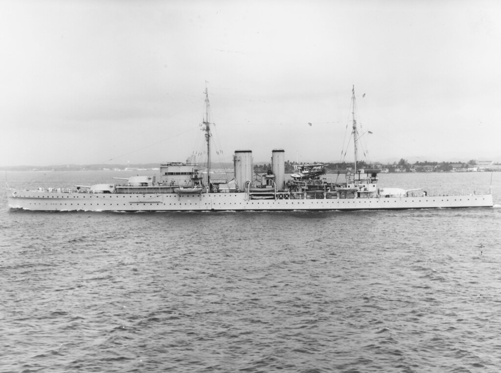 Heavy Cruiser HMS Exeter (38)  Off Coco Solo canal zone, circa 1939.