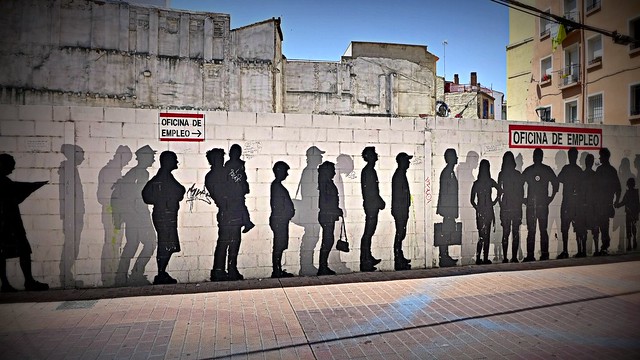 Street Art - Waiting in line at the Employment Office - by ABOVE