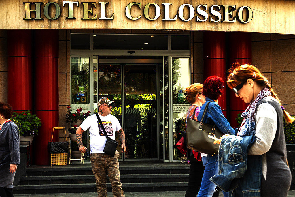 Foreigner in front of Hotel Colosseo on 5-1-21--Shkoder-Recovered