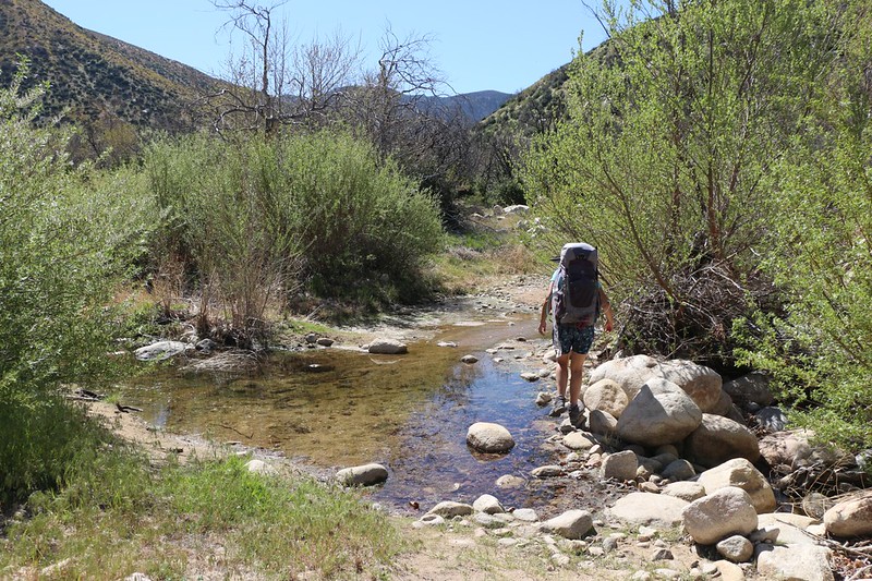 Vicki crossing Grass Valley Creek where we purified two gallons of water