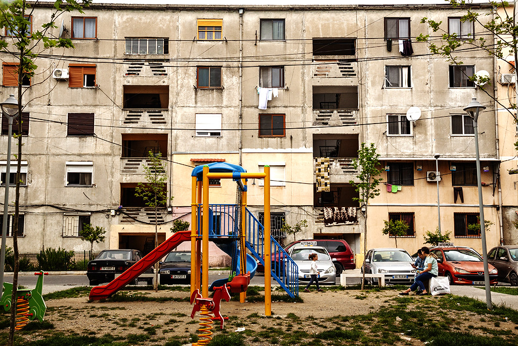 Playground in front of tenement on 5-1-21--Shkoder