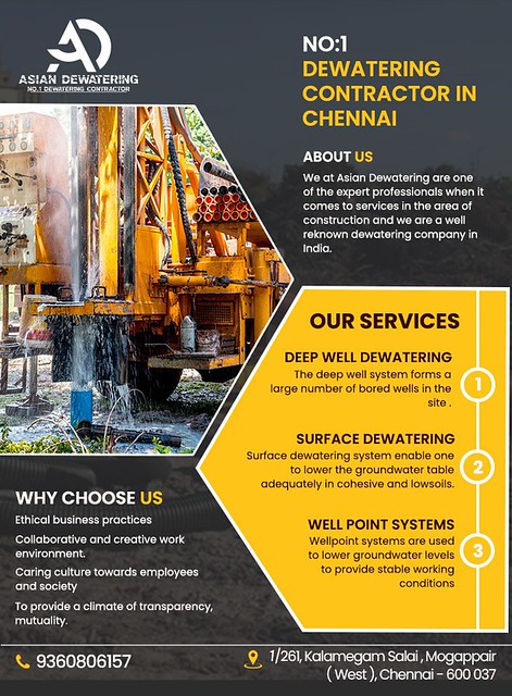 Asian Dewatering Services , specialist dewatering contractors and the Tamilnadu largest installer of wellpoint dewatering systems.
