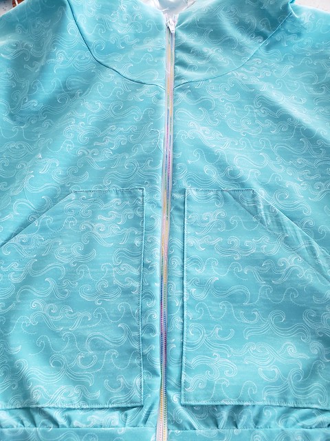 Hey June Wheaton Windbreaker (with Chalk and Notch Joy Jacket Pockets)  in Raspberry Creek Fabrics boardshort by replicate then deviate